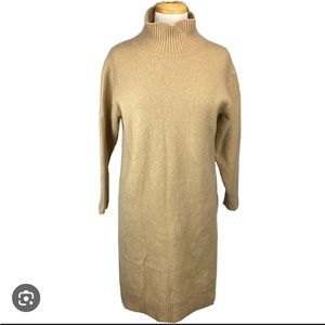 Uniqlo Tan Wool Blend Sweater Dress Turtleneck Mockneck Long Sleeve Large